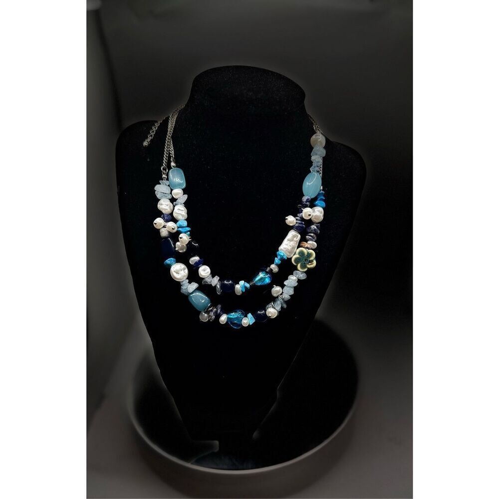 Free People Turquoise White Pearl Gem Necklace
